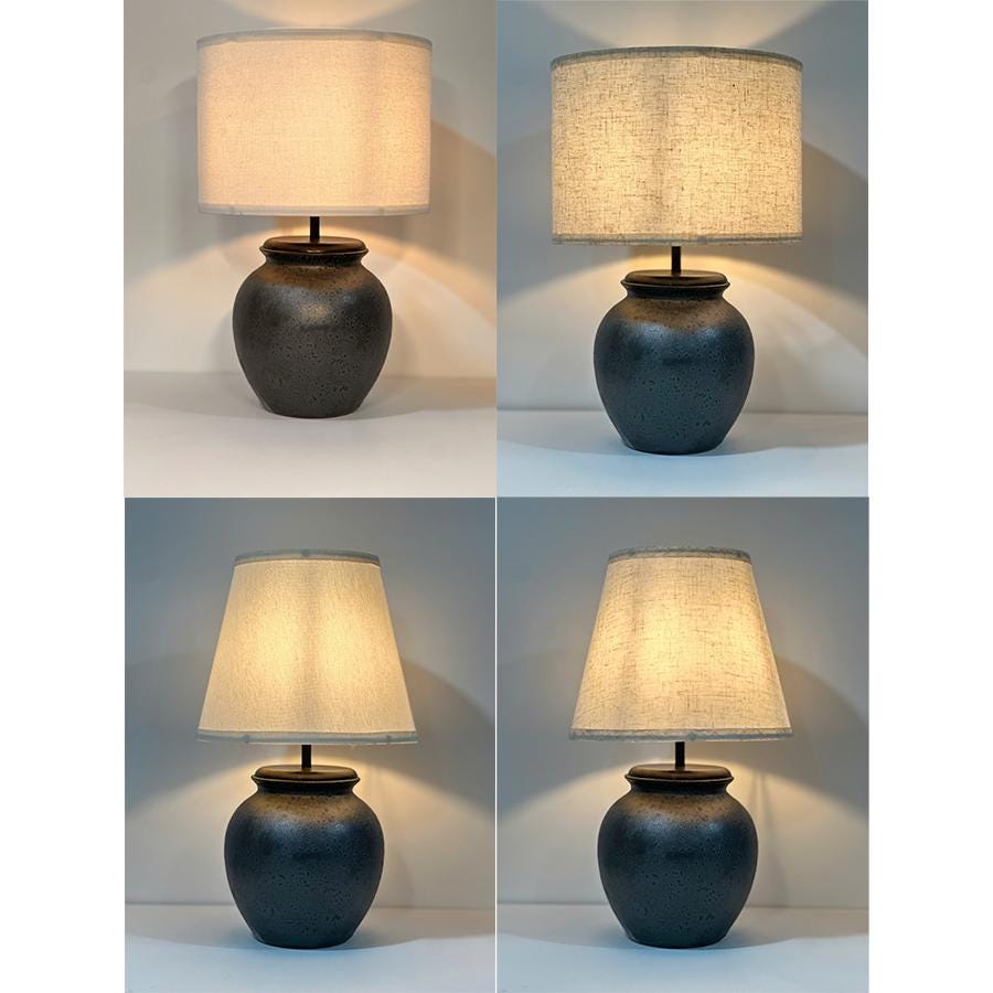 Handmade Ceramic Table Lamp, Bat Trang Inspired Stoneware Base, Wooden Detail, Fabric Shade, Warm Ambient Light