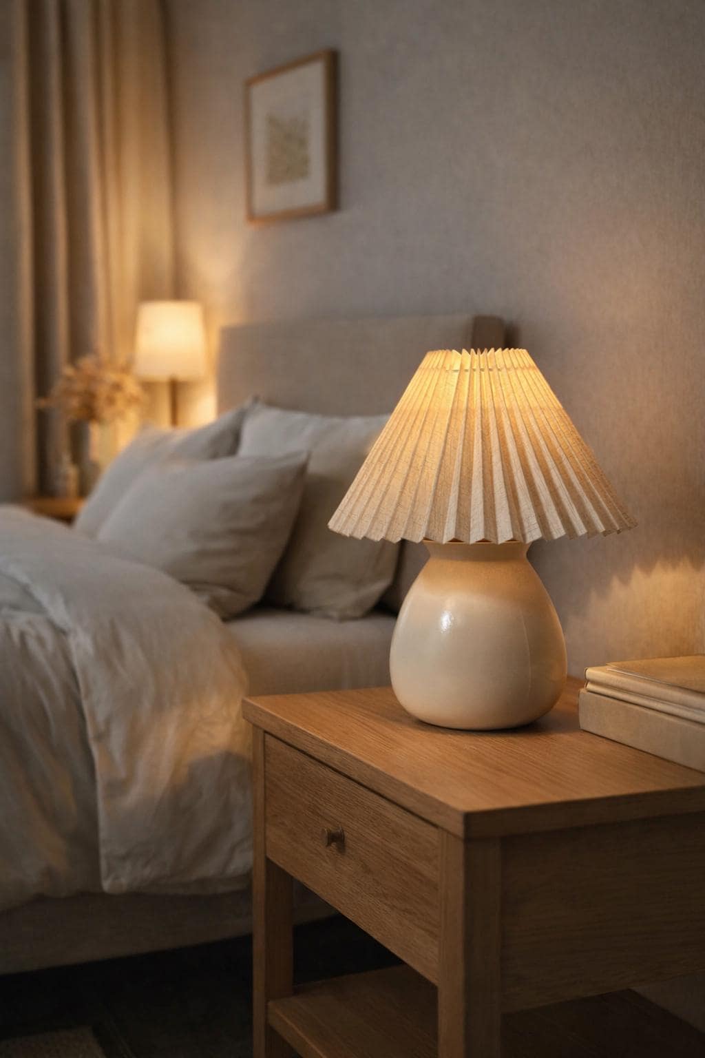 Handmade ceramic table lamp with warm ambient light. Simple form, gentle glow, timeless mood.