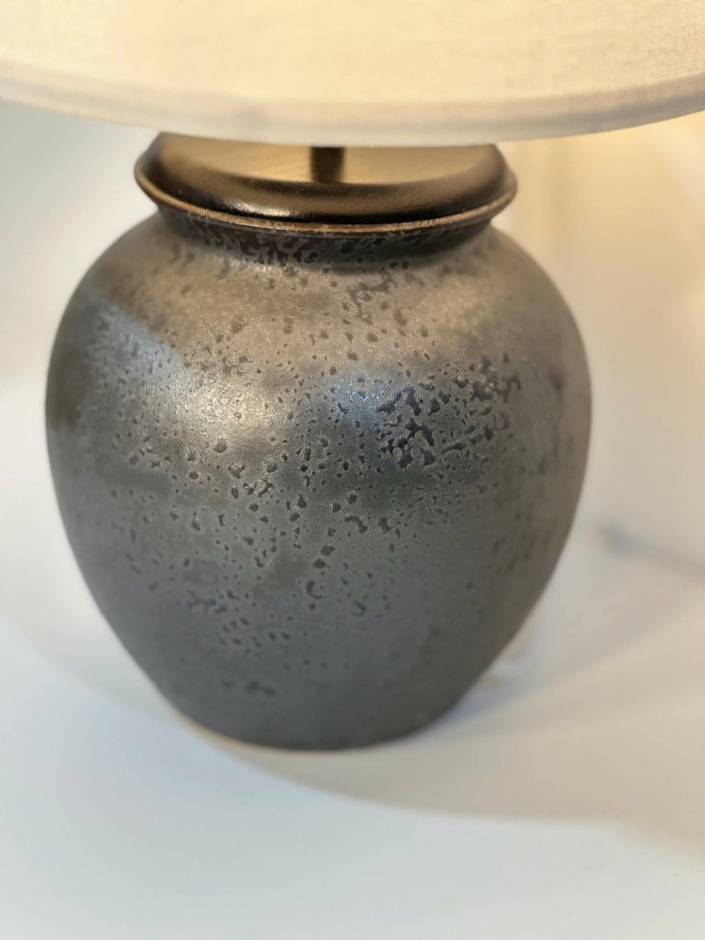 Handmade Ceramic Table Lamp, Bat Trang Inspired Stoneware Base, Wooden Detail, Fabric Shade, Warm Ambient Light