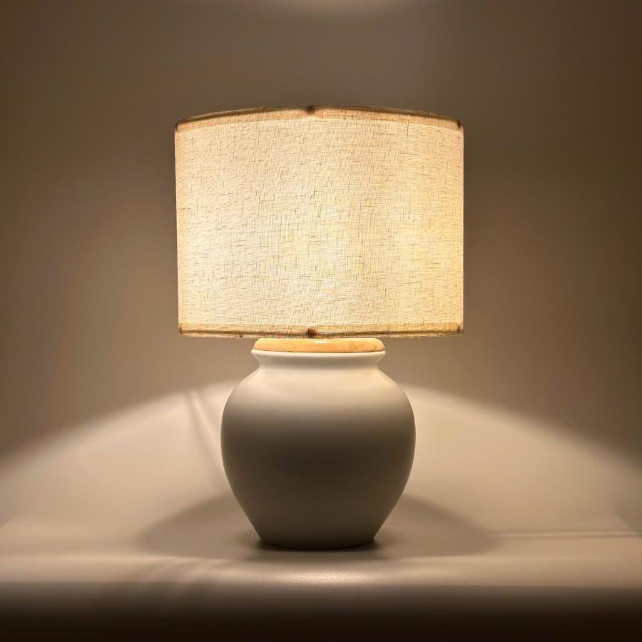 Handmade White Ceramic Table Lamp, Bat Trang Pottery Viet Nam, Timeless Minimalist Design