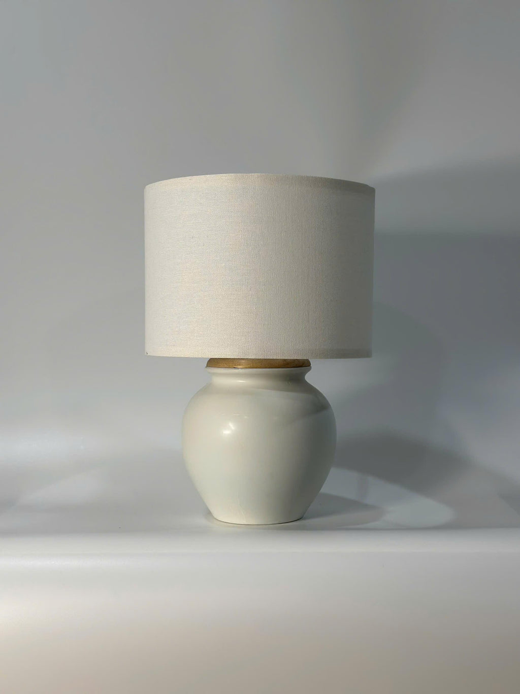 Handmade White Ceramic Table Lamp, Bat Trang Pottery Viet Nam, Timeless Minimalist Design