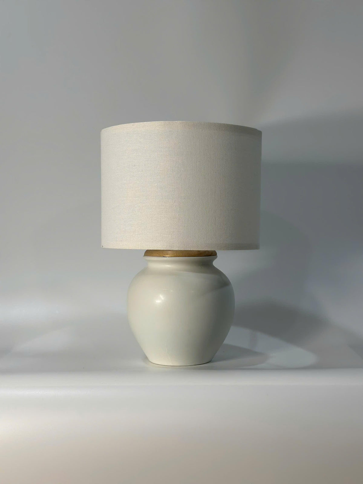 Handmade White Ceramic Table Lamp, Bat Trang Pottery Viet Nam, Timeless Minimalist Design