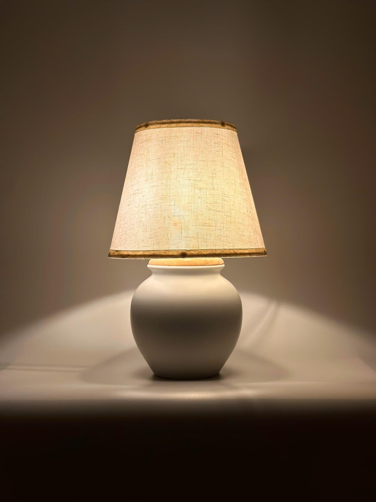 Handmade White Ceramic Table Lamp, Bat Trang Pottery Viet Nam, Timeless Minimalist Design