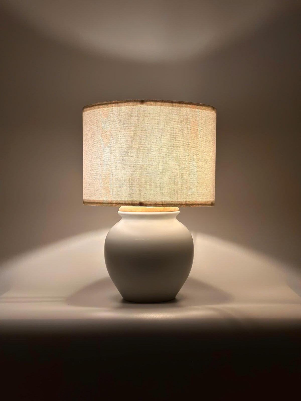 Handmade White Ceramic Table Lamp, Bat Trang Pottery Viet Nam, Timeless Minimalist Design