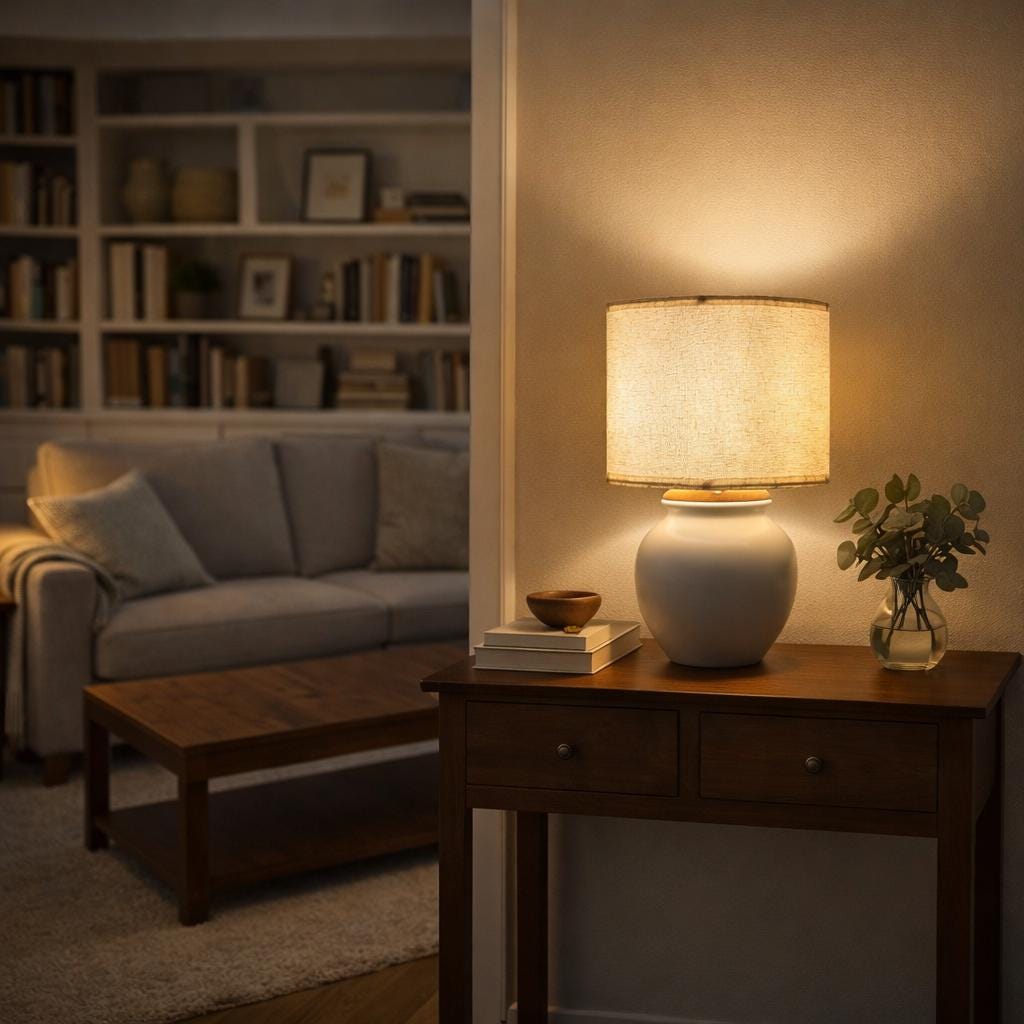 Handmade White Ceramic Table Lamp, Bat Trang Pottery Viet Nam, Timeless Minimalist Design