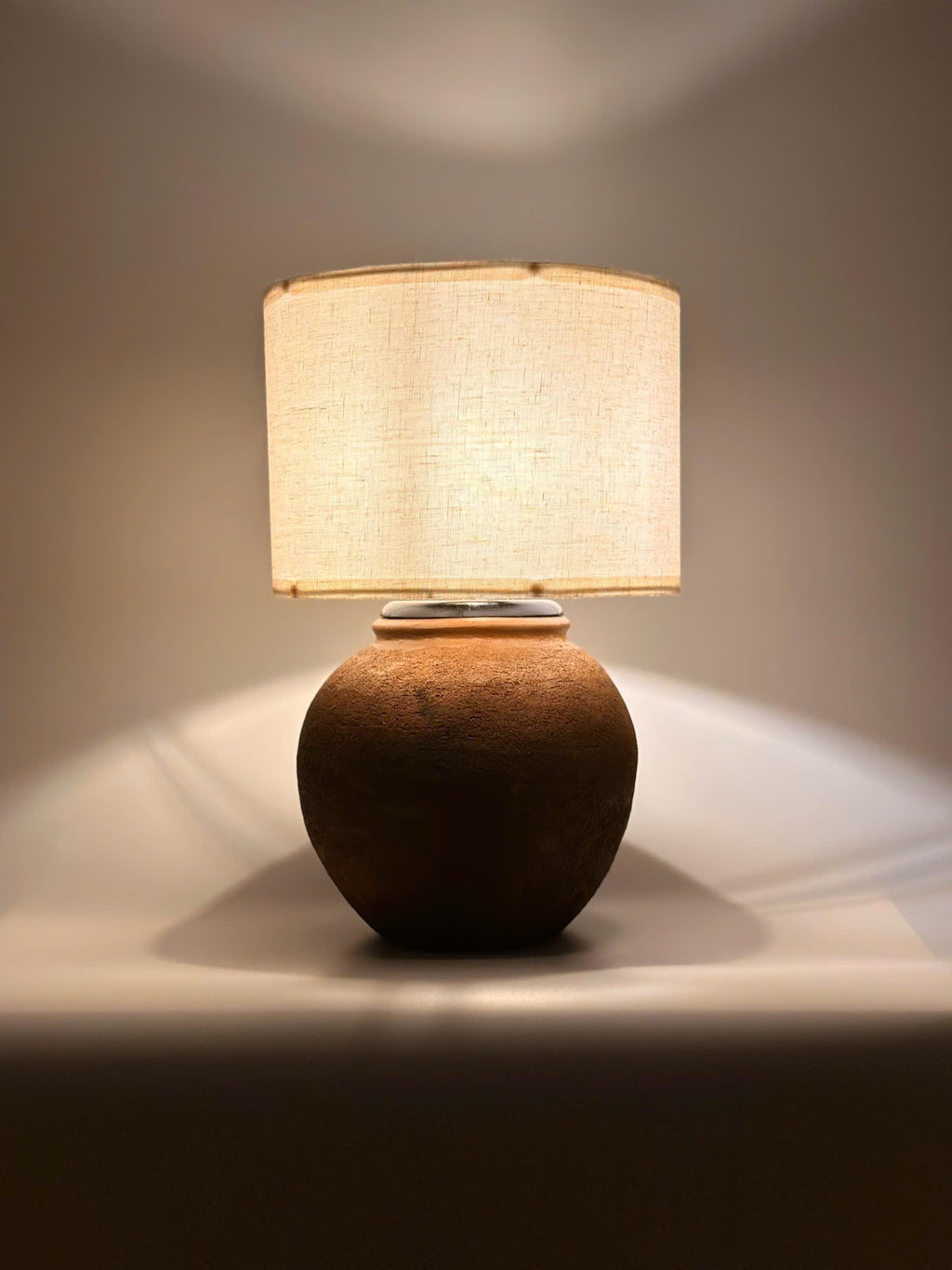 Handmade Cham Pottery Table Lamp, Minimalist Ceramic Vase Base, Organic Decor