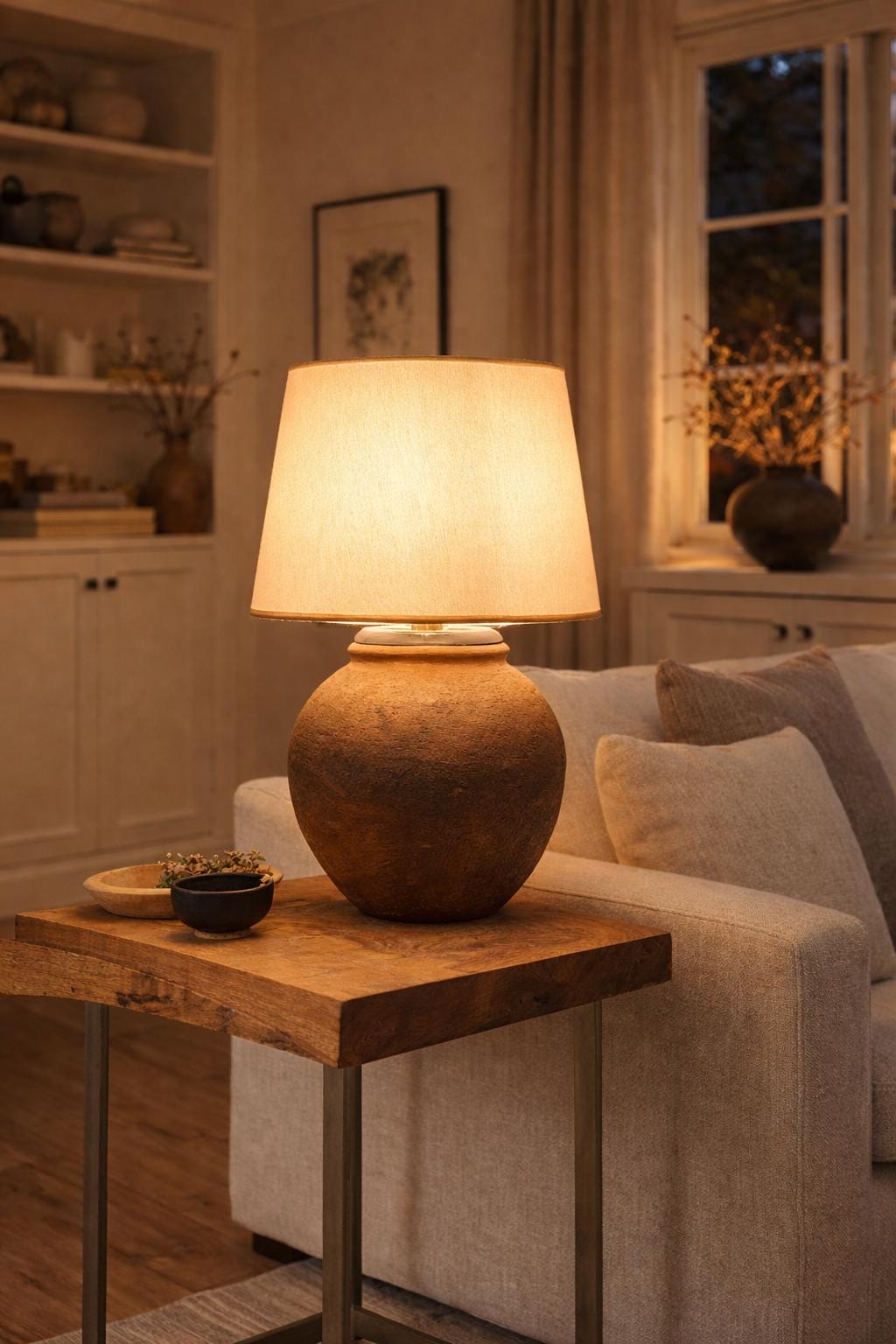 Handmade Cham Pottery Table Lamp, Minimalist Ceramic Vase Base, Organic Decor