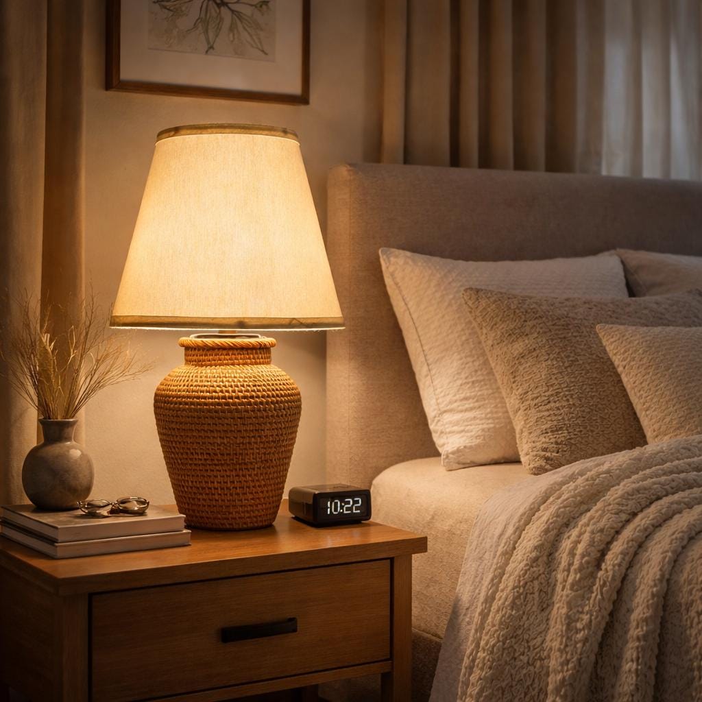 Handwoven Rattan Table Lamp with Warm Ambient Light – Handmade Natural Wicker Lamp, Timeless Cozy Decor