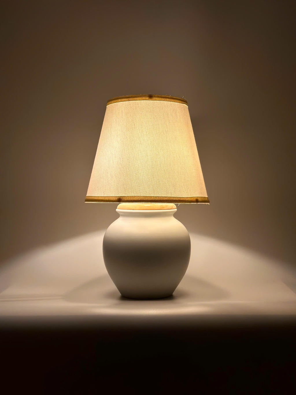 Handmade White Ceramic Table Lamp, Bat Trang Pottery Viet Nam, Timeless Minimalist Design