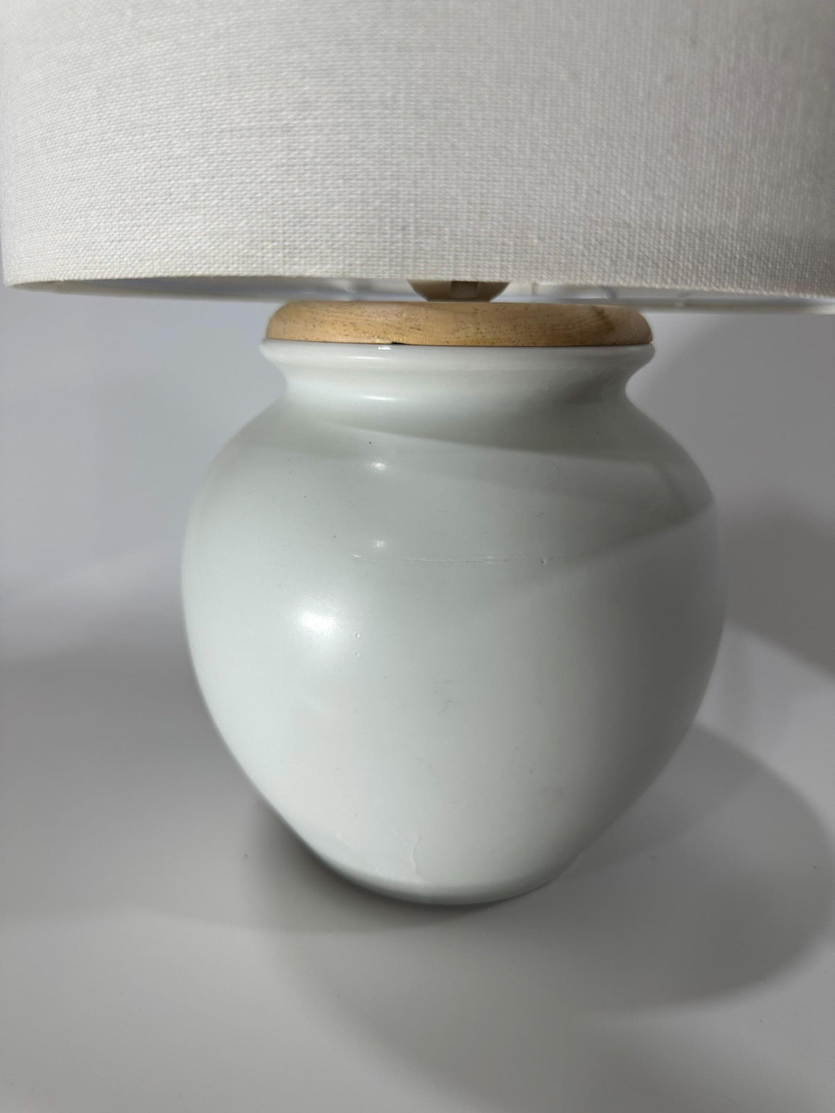 Handmade White Ceramic Table Lamp, Bat Trang Pottery Viet Nam, Timeless Minimalist Design
