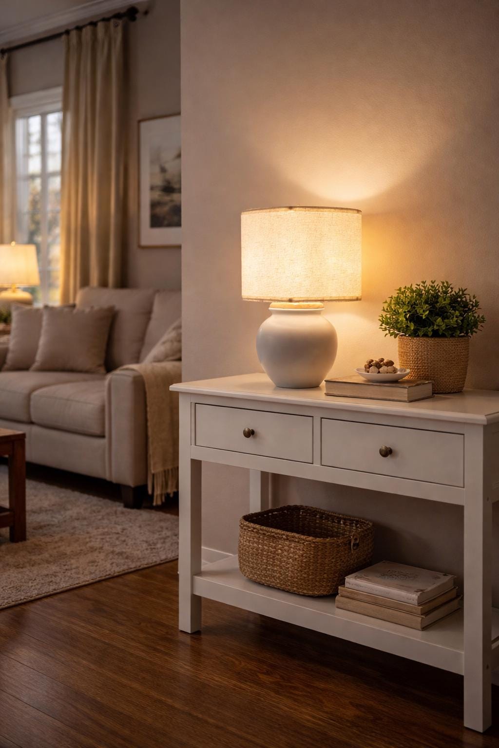 Handmade White Ceramic Table Lamp, Bat Trang Pottery Viet Nam, Timeless Minimalist Design