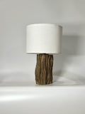 Handcrafted Natural Wood Table Lamp – Rustic Base, Linen Shade, Wabi Sabi Decor