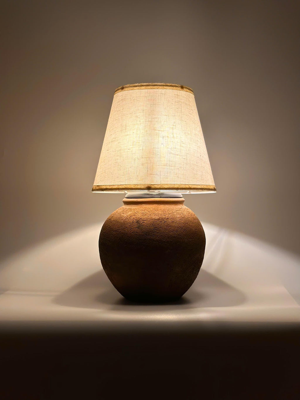 Handmade Cham Pottery Table Lamp, Minimalist Ceramic Vase Base, Organic Decor