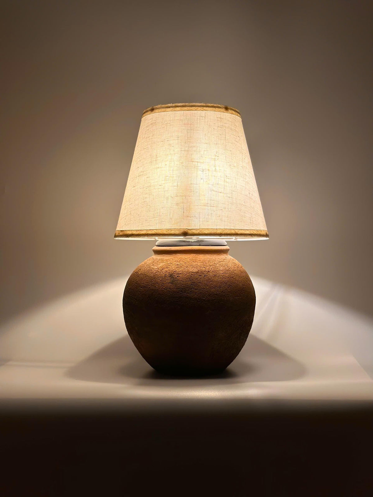 Handmade Cham Pottery Table Lamp, Minimalist Ceramic Vase Base, Organic Decor