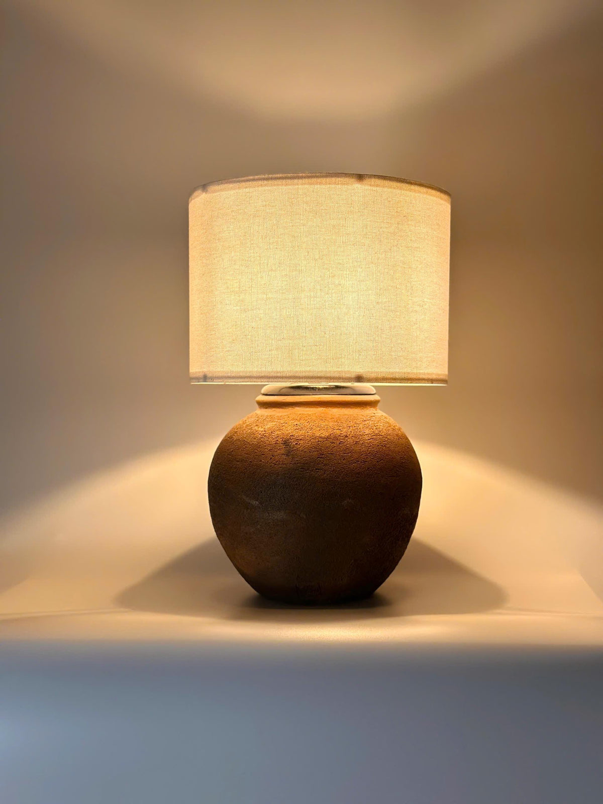Handmade Cham Pottery Table Lamp, Minimalist Ceramic Vase Base, Organic Decor