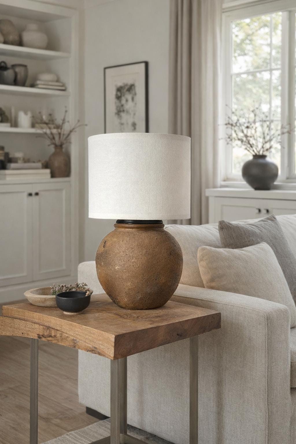 Handmade Cham Pottery Table Lamp, Minimalist Ceramic Vase Base, Organic Decor
