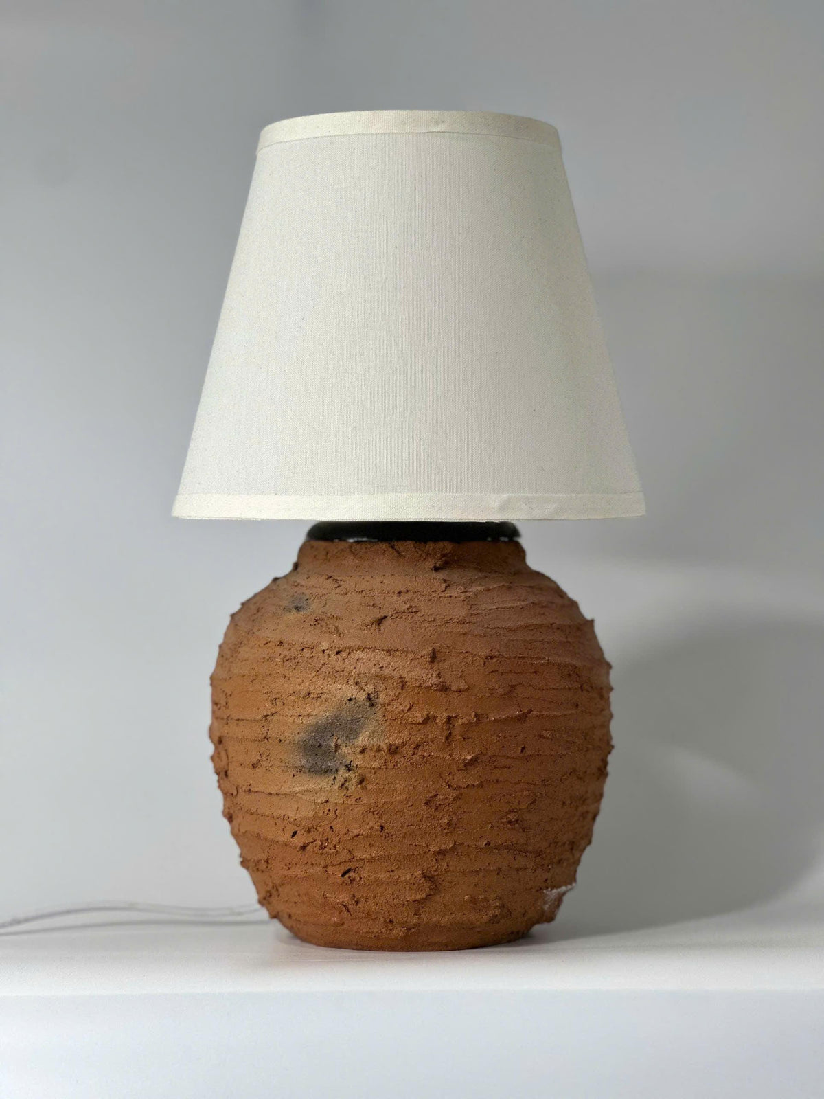 Handcrafted Cham Pottery Table Lamp, Ninh Thuan Vietnam Terracotta Ceramic Base, Artisan Vase Design, Minimalist Rustic Home Decor