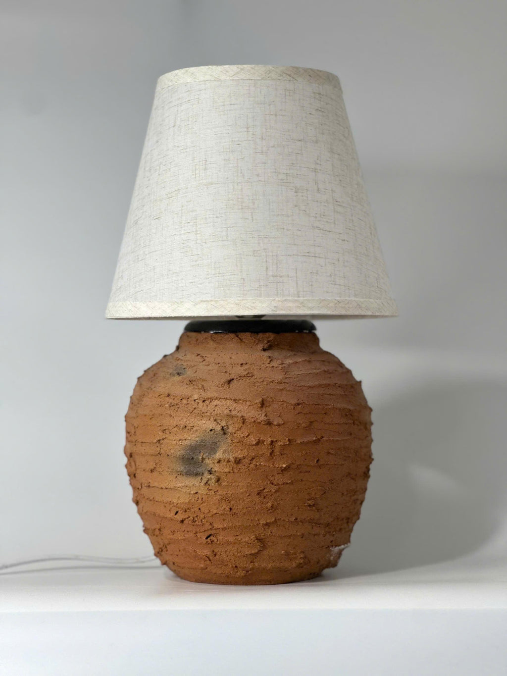 Handcrafted Cham Pottery Table Lamp, Ninh Thuan Vietnam Terracotta Ceramic Base, Artisan Vase Design, Minimalist Rustic Home Decor