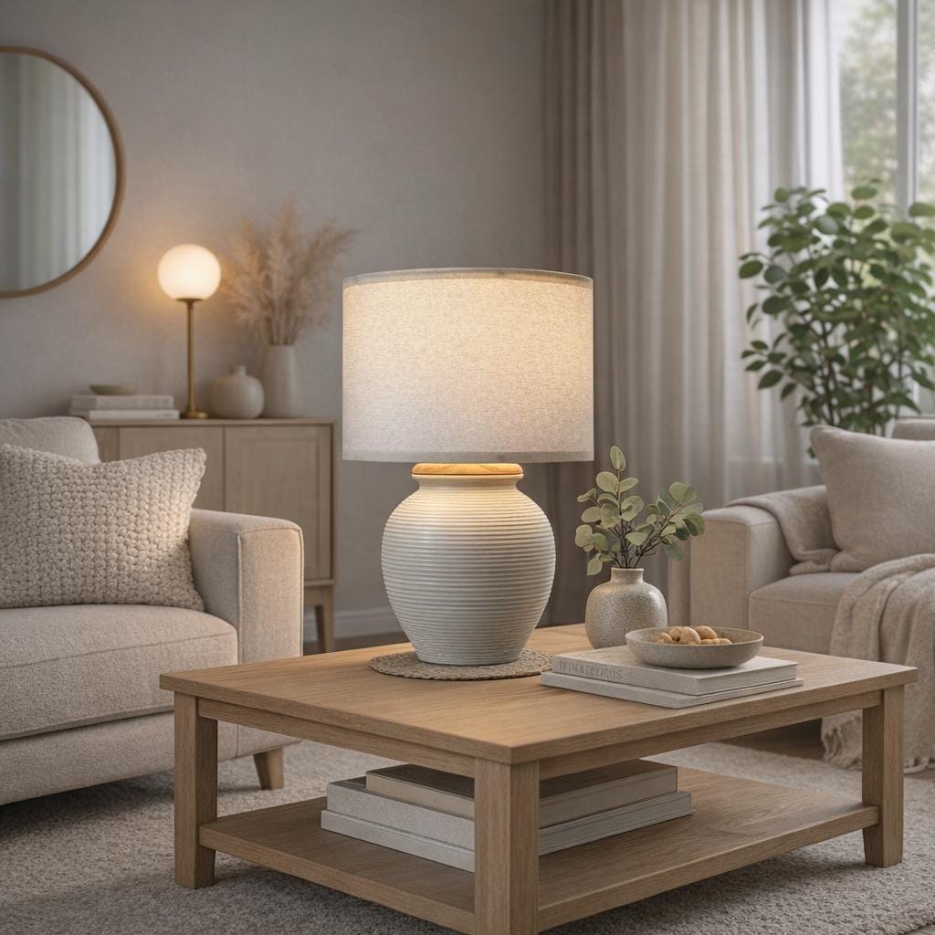White Handmade Ceramic Table Lamp – Handcrafted Ribbed Bat Trang Pottery Base, Fine Artisan Texture, Elegant Minimalist Decor