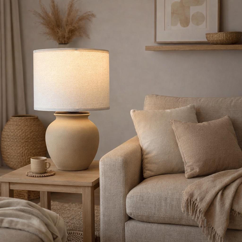 Handmade Cream Ceramic Table Lamp – Bat Trang Pottery Vietnam, minimalist design that fits most interiors and adds warm, timeless decor.