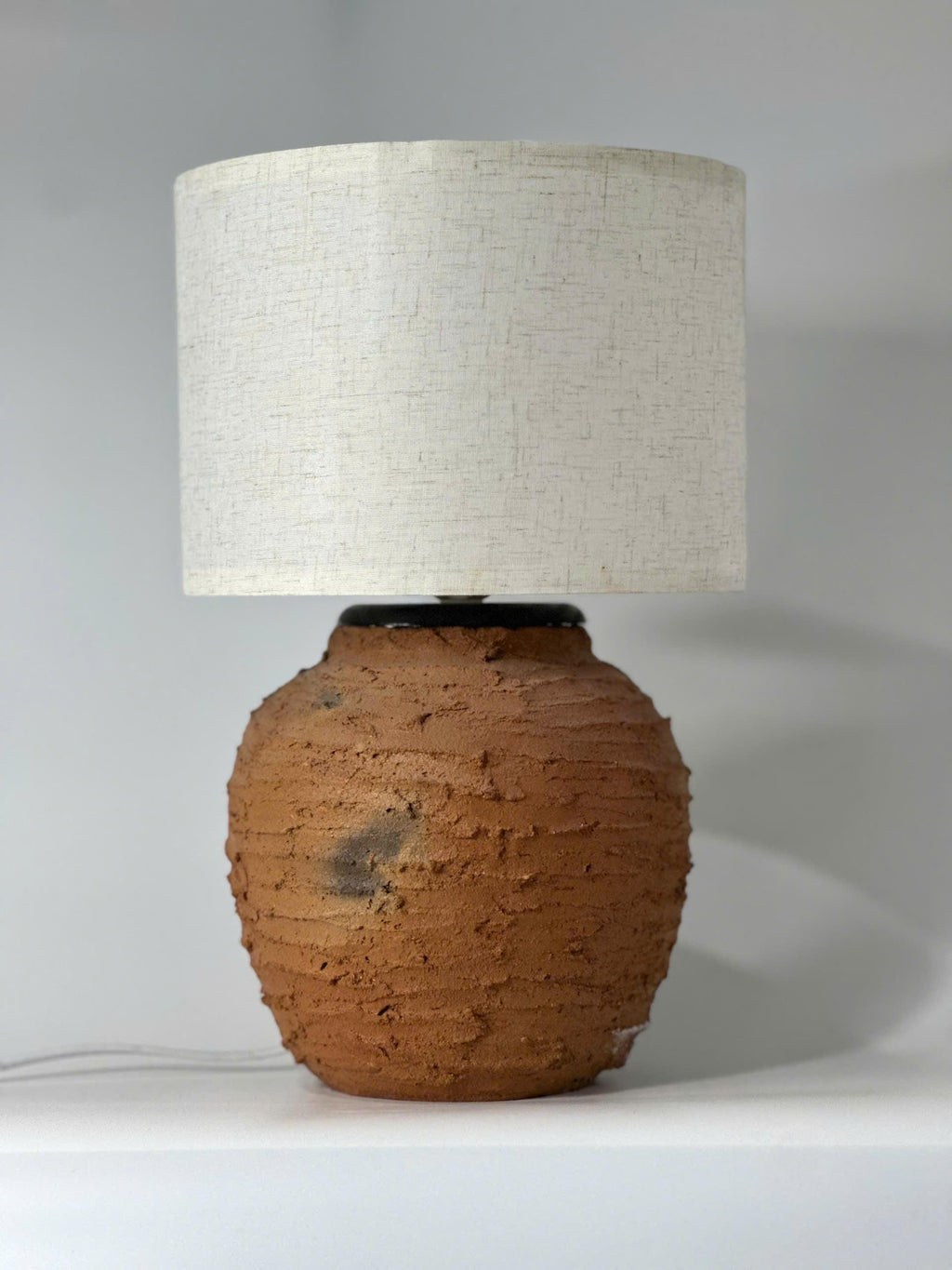 Handcrafted Cham Pottery Table Lamp, Ninh Thuan Vietnam Terracotta Ceramic Base, Artisan Vase Design, Minimalist Rustic Home Decor