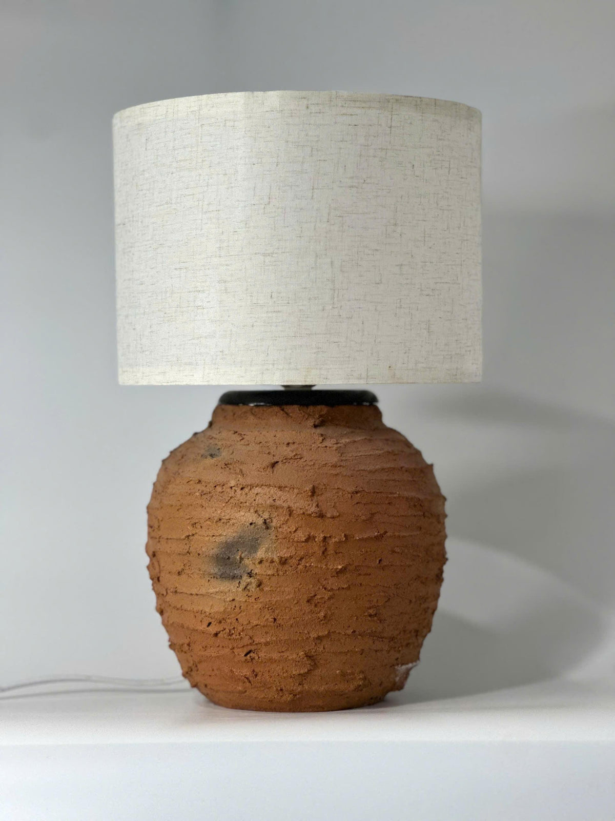 Handcrafted Cham Pottery Table Lamp, Ninh Thuan Vietnam Terracotta Ceramic Base, Artisan Vase Design, Minimalist Rustic Home Decor