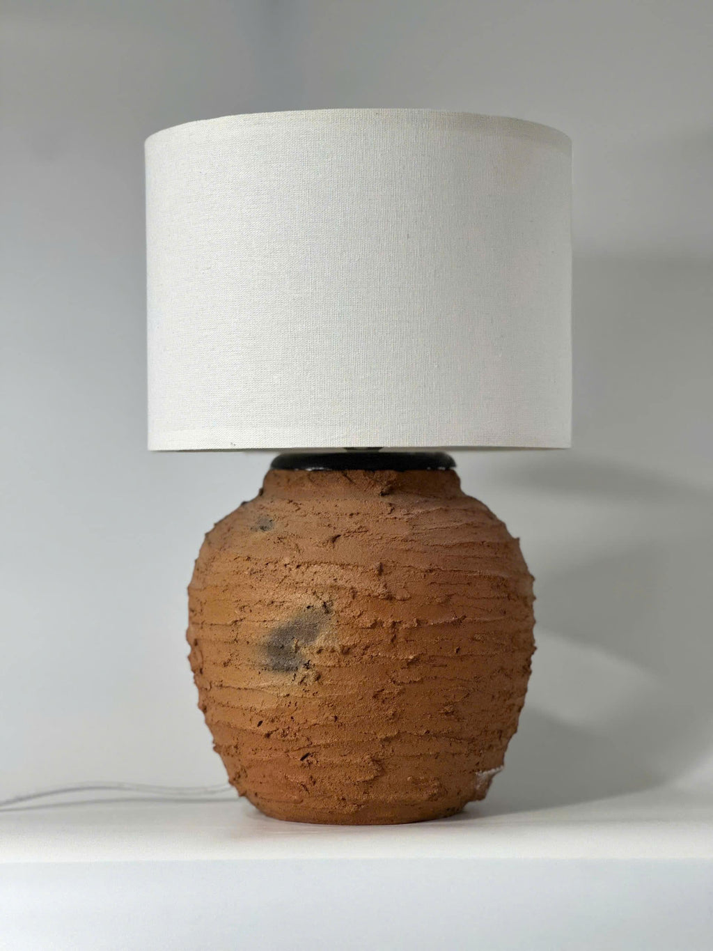 Handcrafted Cham Pottery Table Lamp, Ninh Thuan Vietnam Terracotta Ceramic Base, Artisan Vase Design, Minimalist Rustic Home Decor