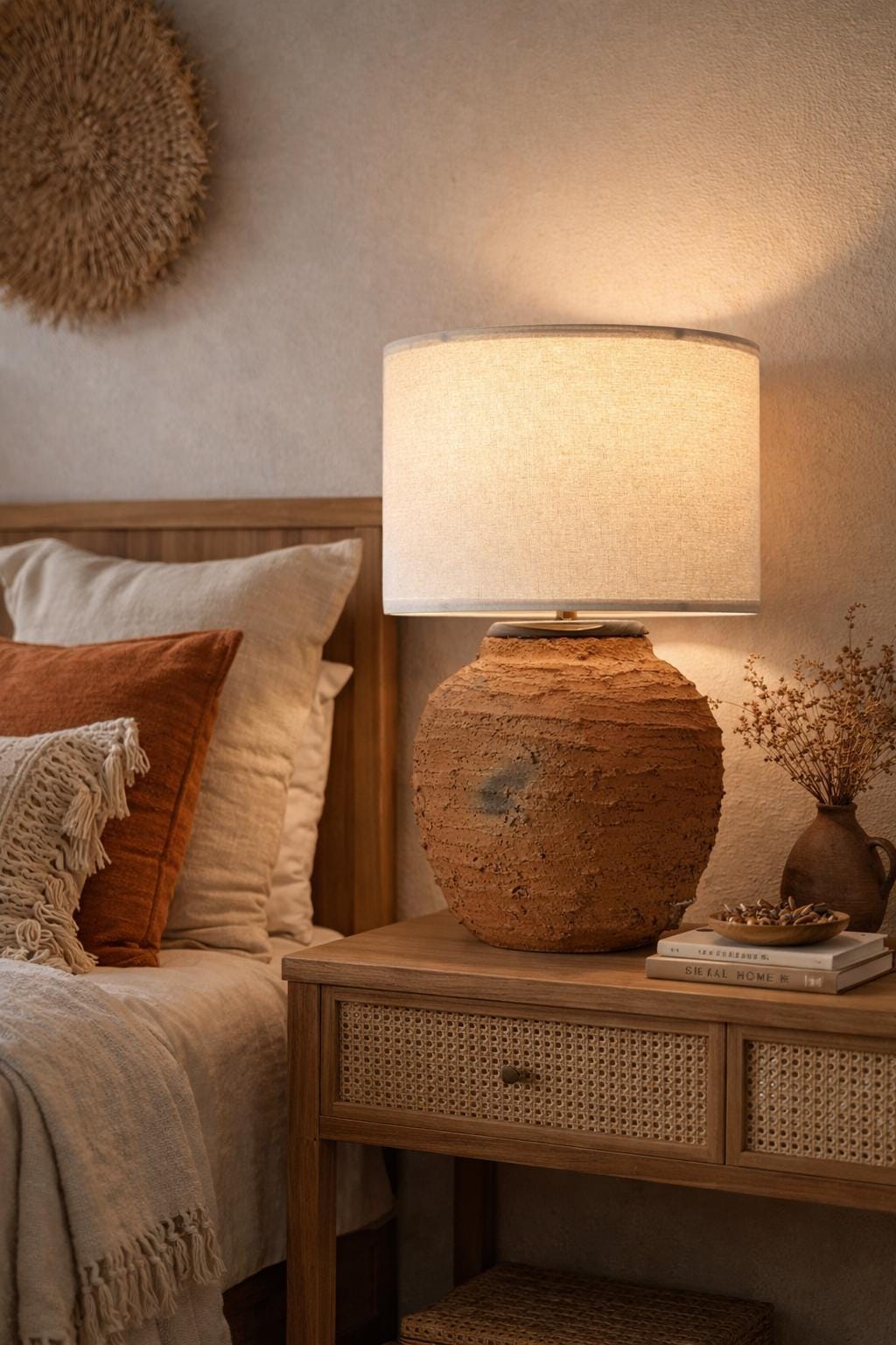 Handcrafted Cham Pottery Table Lamp, Ninh Thuan Vietnam Terracotta Ceramic Base, Artisan Vase Design, Minimalist Rustic Home Decor