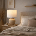 Handmade Cream Ceramic Table Lamp – Bat Trang Pottery Vietnam, minimalist design that fits most interiors and adds warm, timeless decor.