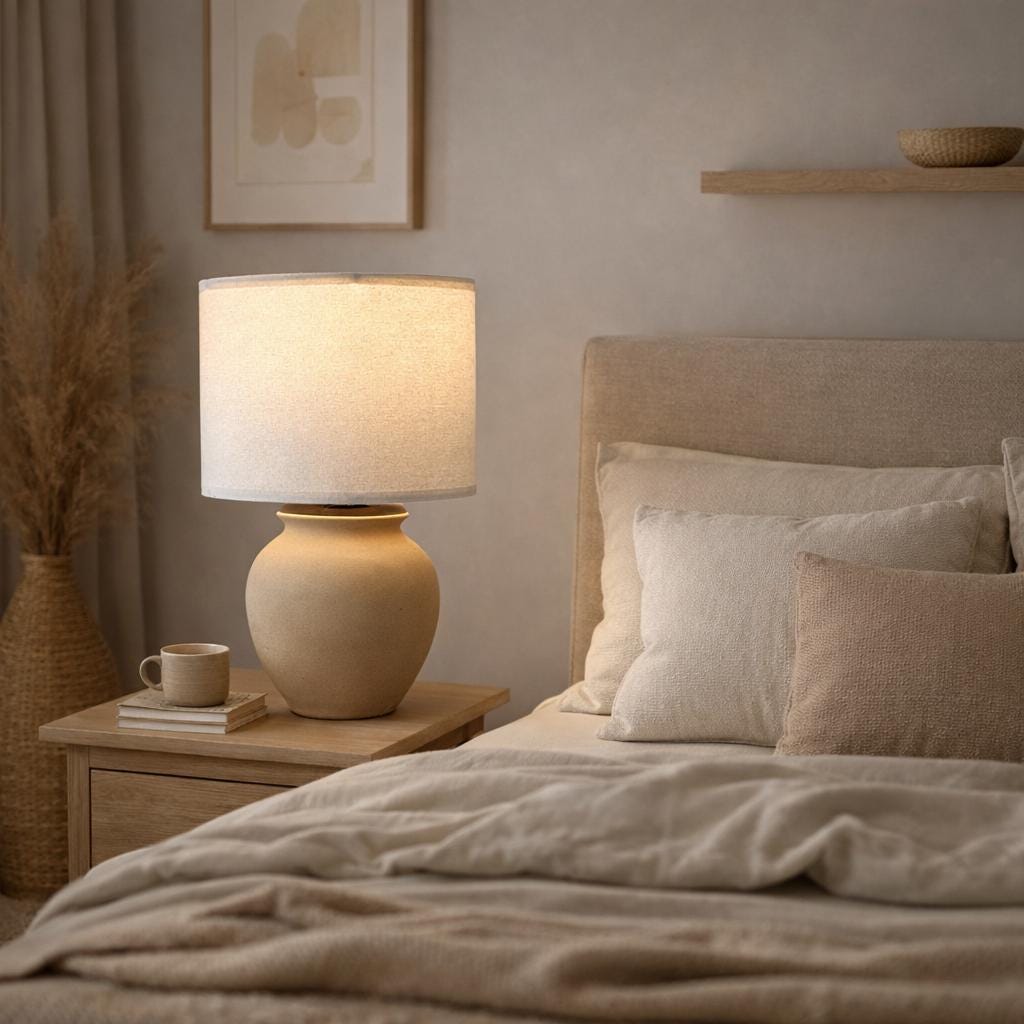Handmade Cream Ceramic Table Lamp – Bat Trang Pottery Vietnam, minimalist design that fits most interiors and adds warm, timeless decor.