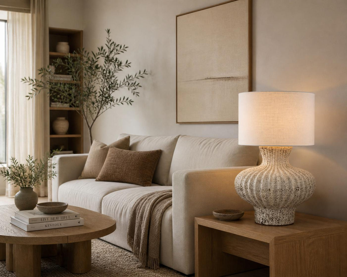 Atlantis Ceramic Table Lamp – Lantern Base, Coral Crackle Glaze, Ocean Textures