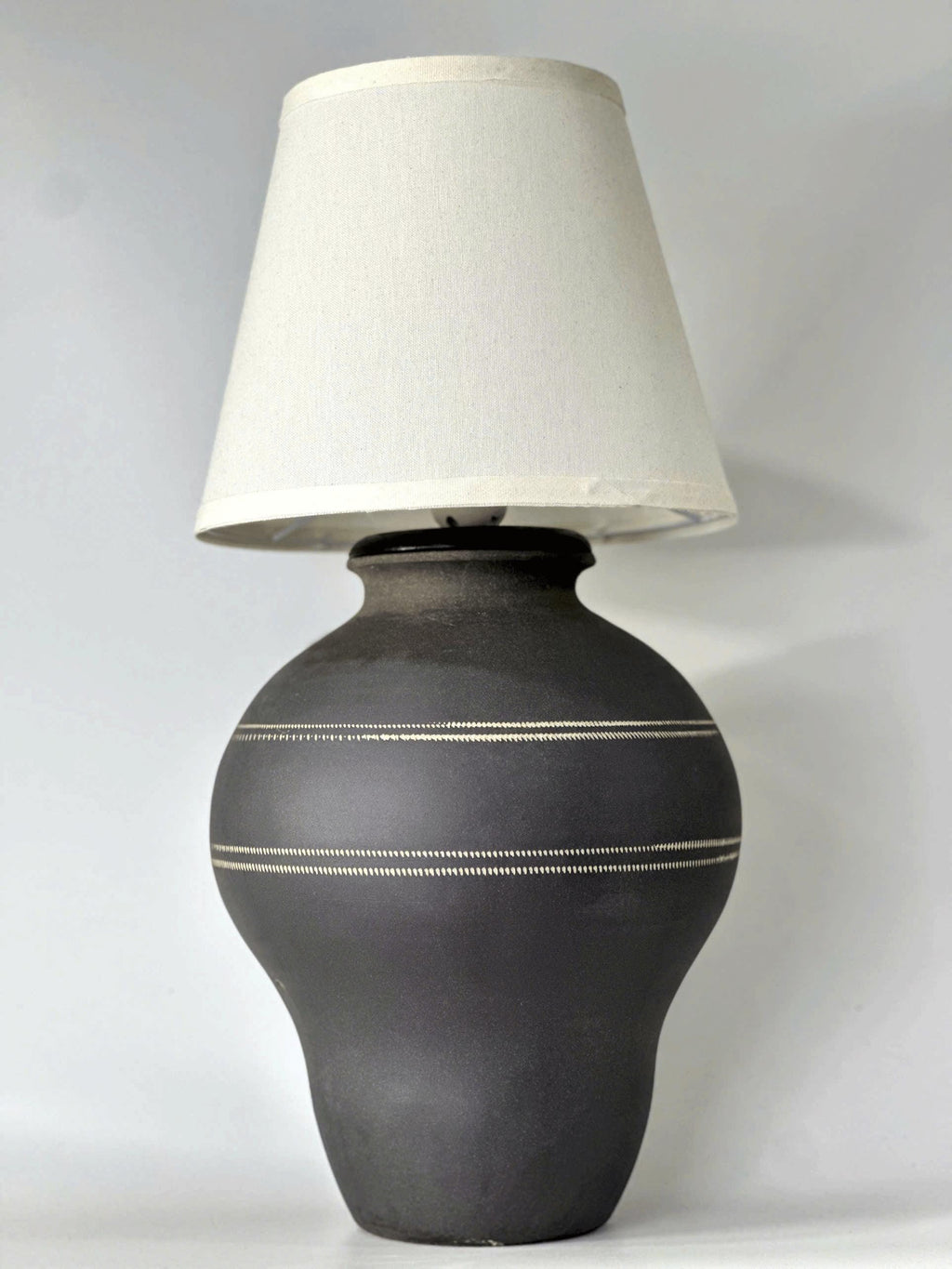 Handmade Ceramic Table Lamp, Wabi-Sabi Silhouette, Fabric Shade, Ambient Glow