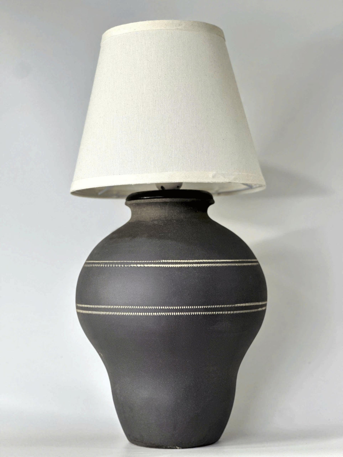 Handmade Ceramic Table Lamp, Wabi-Sabi Silhouette, Fabric Shade, Ambient Glow