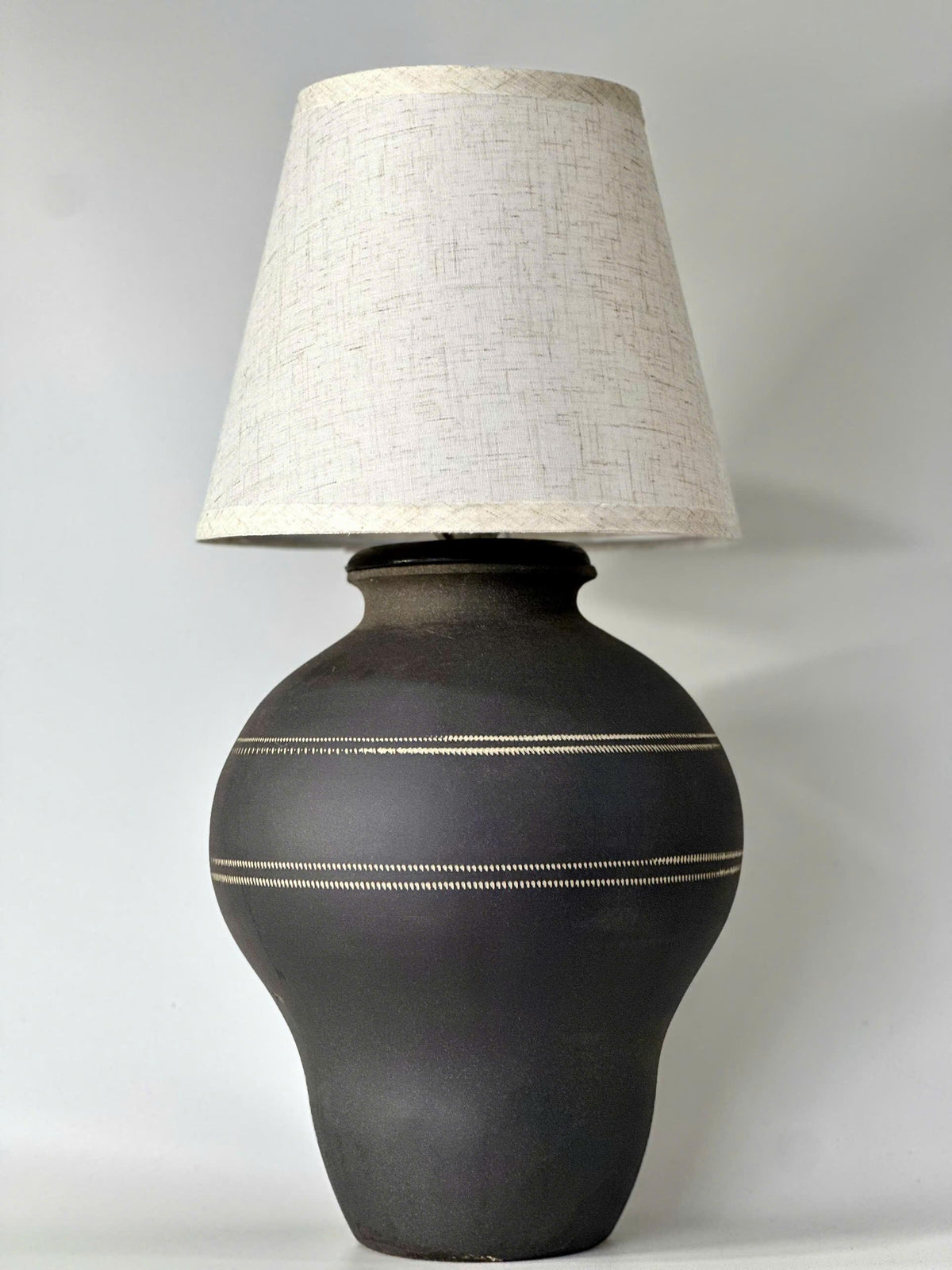 Handmade Ceramic Table Lamp, Wabi-Sabi Silhouette, Fabric Shade, Ambient Glow