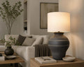 Handmade Ceramic Table Lamp, Wabi-Sabi Silhouette, Fabric Shade, Ambient Glow