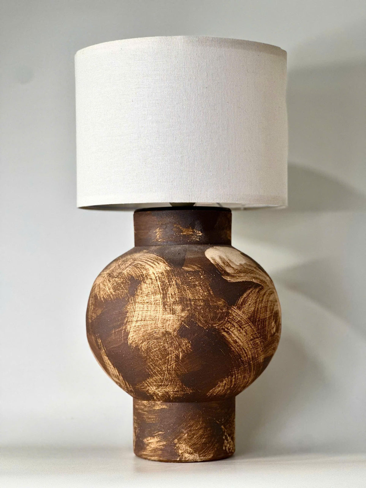 Hand-Painted Ceramic Table Lamp, Wabi-Sabi Silhouette, Warm Glow