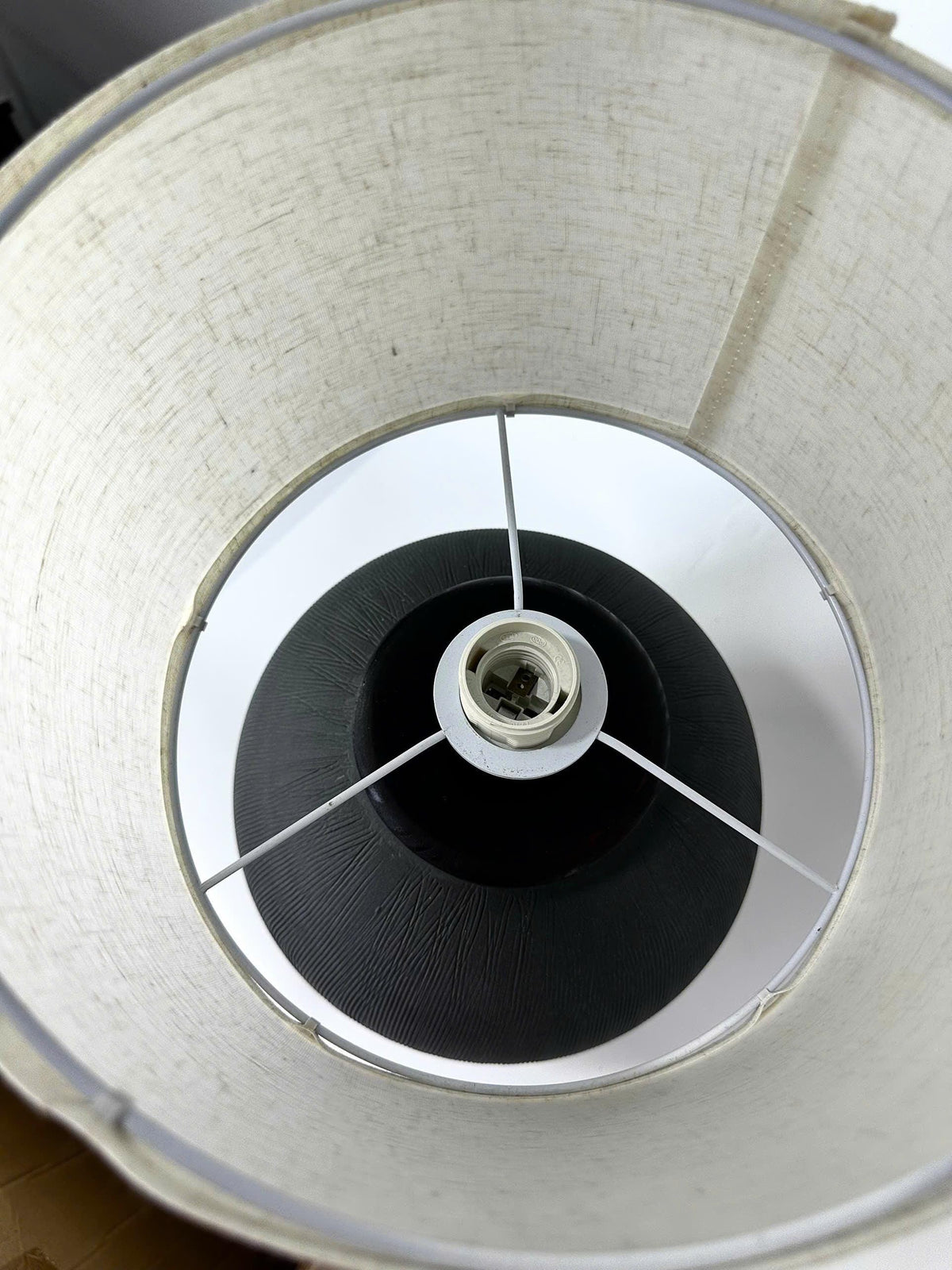Handmade Black Ceramic Table Lamp, Ribbed Texture, Linen Shade, Wabi-Sabi Glow