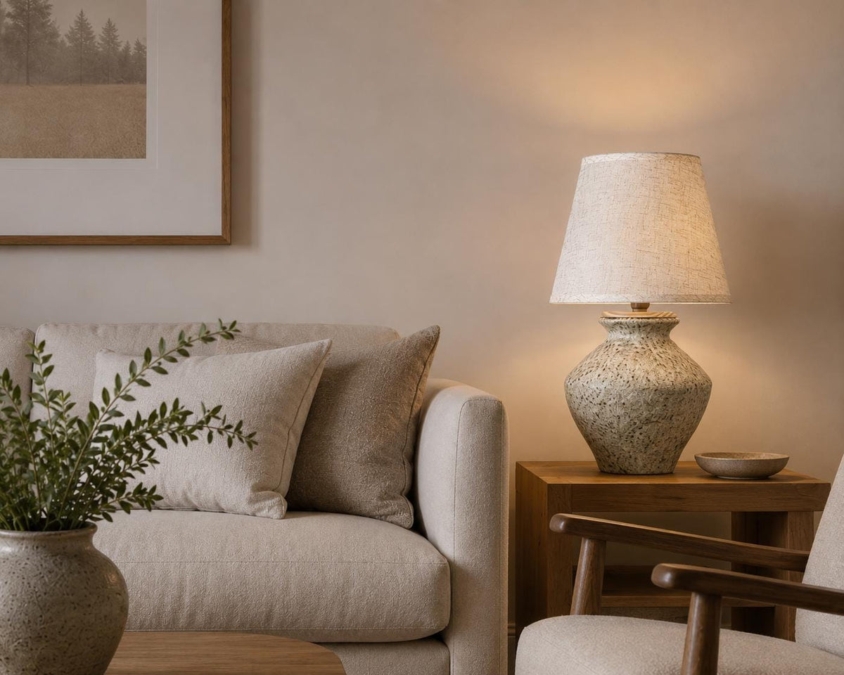 Handmade Ceramic Table Lamp – Textured Stone Glaze, Wabi-Sabi Artisan Decor