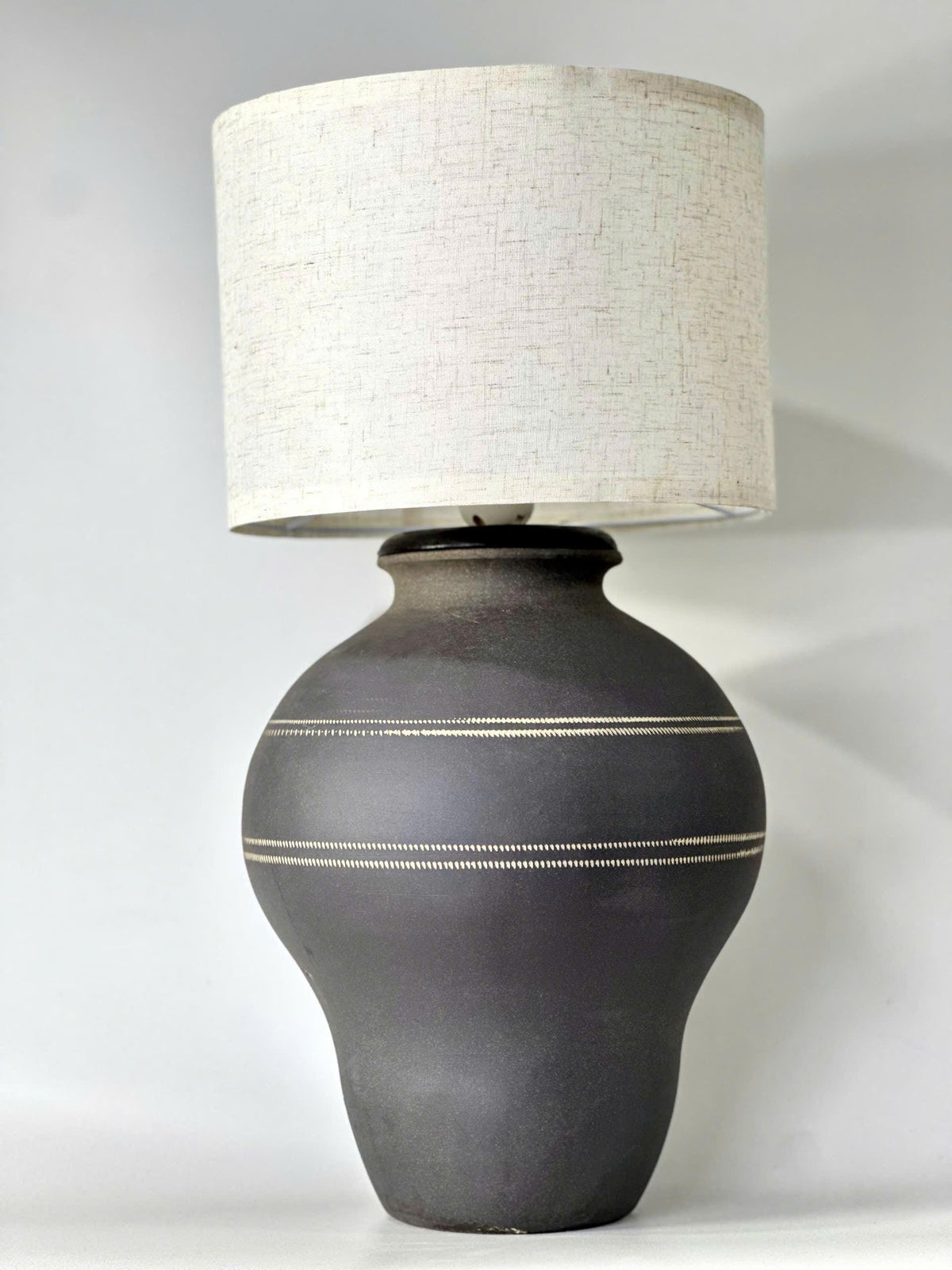Handmade Ceramic Table Lamp, Wabi-Sabi Silhouette, Fabric Shade, Ambient Glow