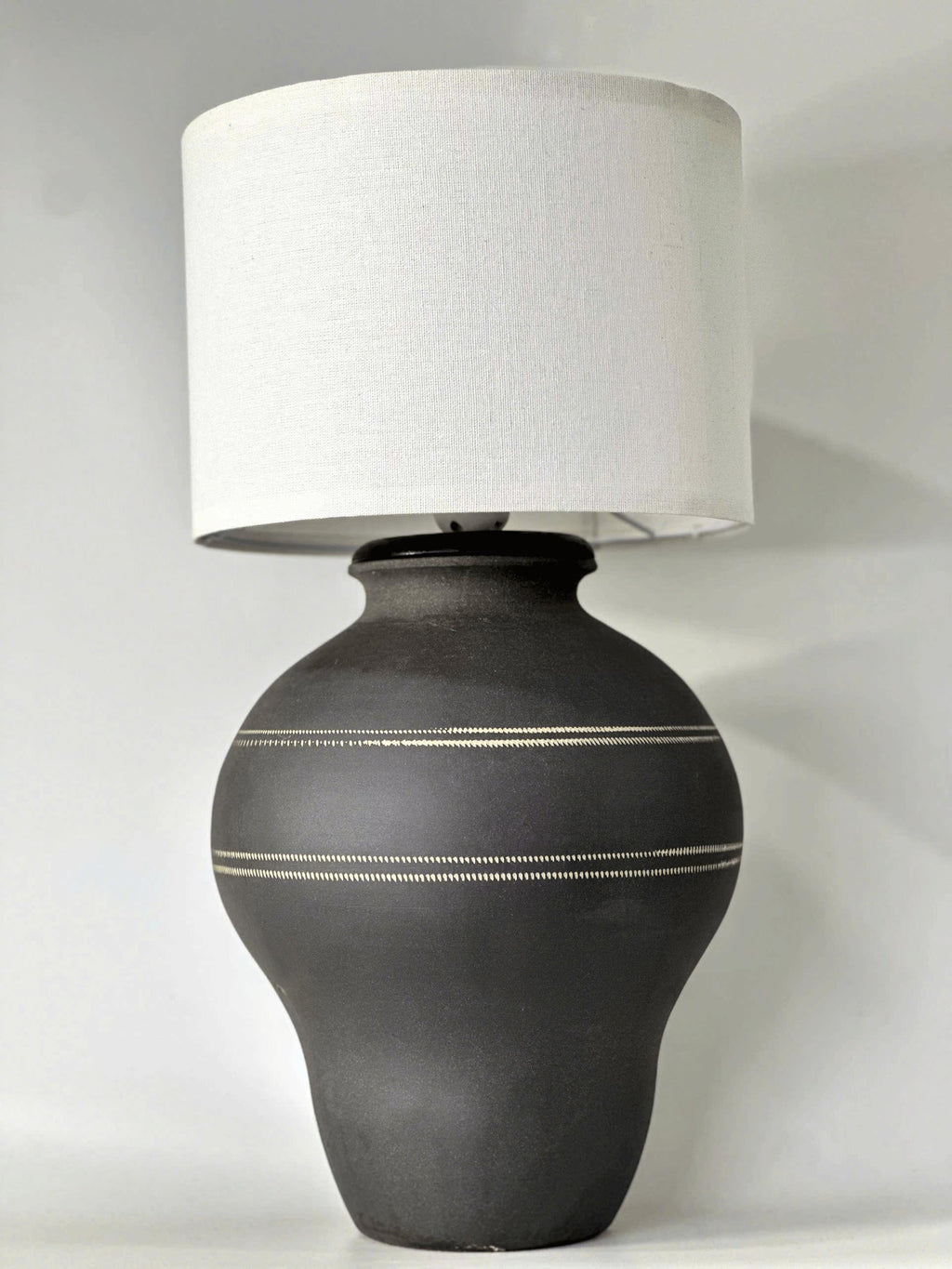 Handmade Ceramic Table Lamp, Wabi-Sabi Silhouette, Fabric Shade, Ambient Glow