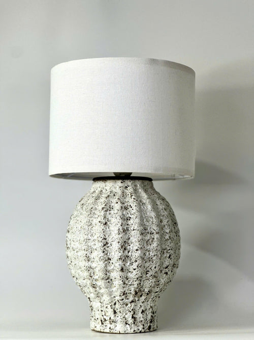 Atlantis Ceramic Table Lamp – Bat Trang Lantern Base, Textured Organic Glaze