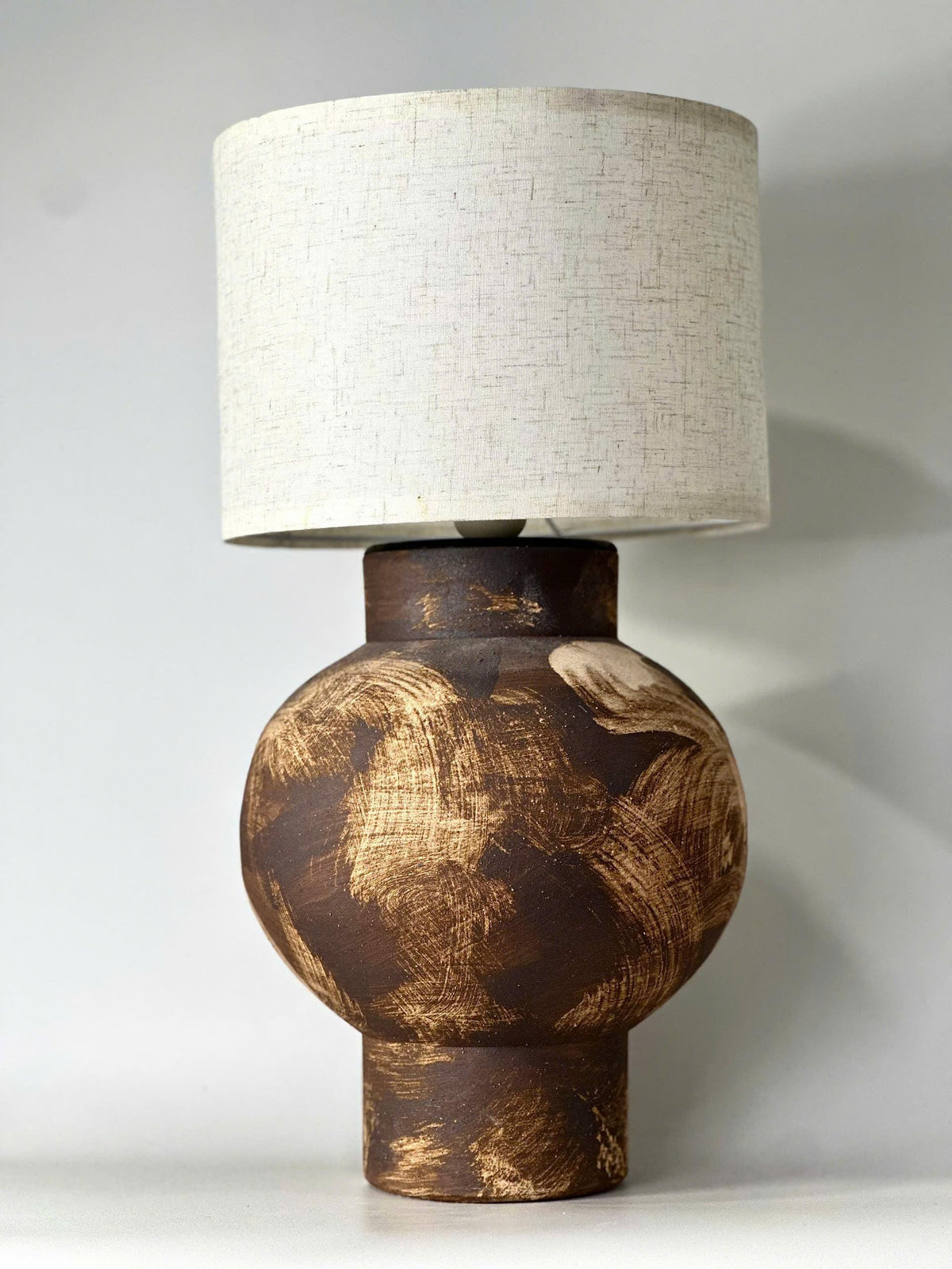 Hand-Painted Ceramic Table Lamp, Wabi-Sabi Silhouette, Warm Glow