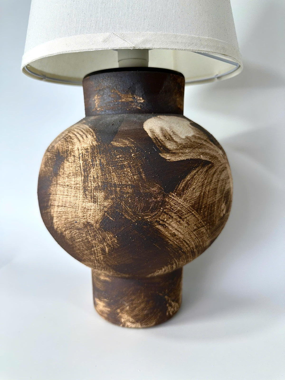 Hand-Painted Ceramic Table Lamp, Wabi-Sabi Silhouette, Warm Glow