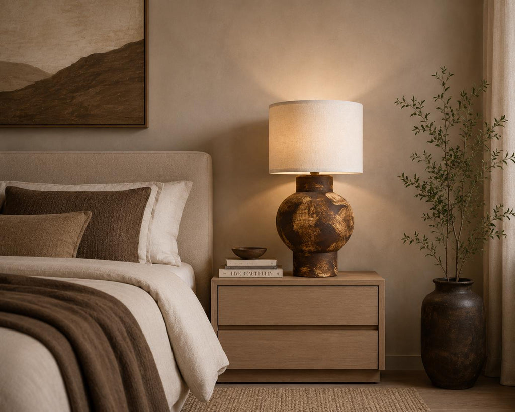 Hand-Painted Ceramic Table Lamp, Wabi-Sabi Silhouette, Warm Glow