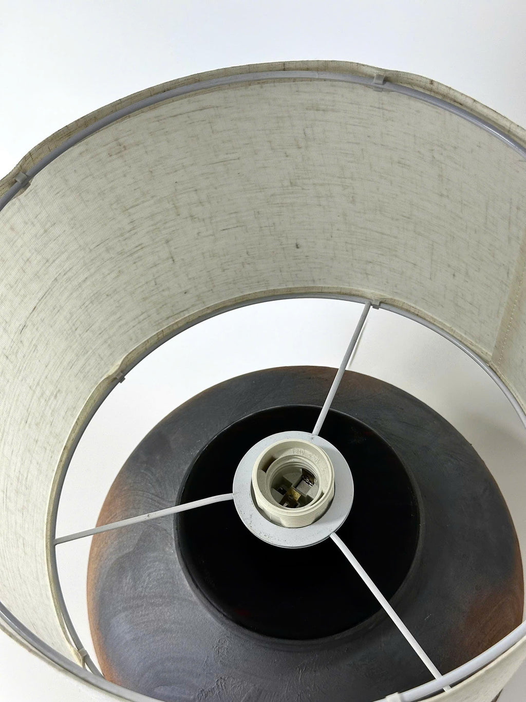 Handcrafted Ceramic Lamp, Ancient Vessel Base, Textured Glaze, Linen Shade, Wabi-Sabi Glow