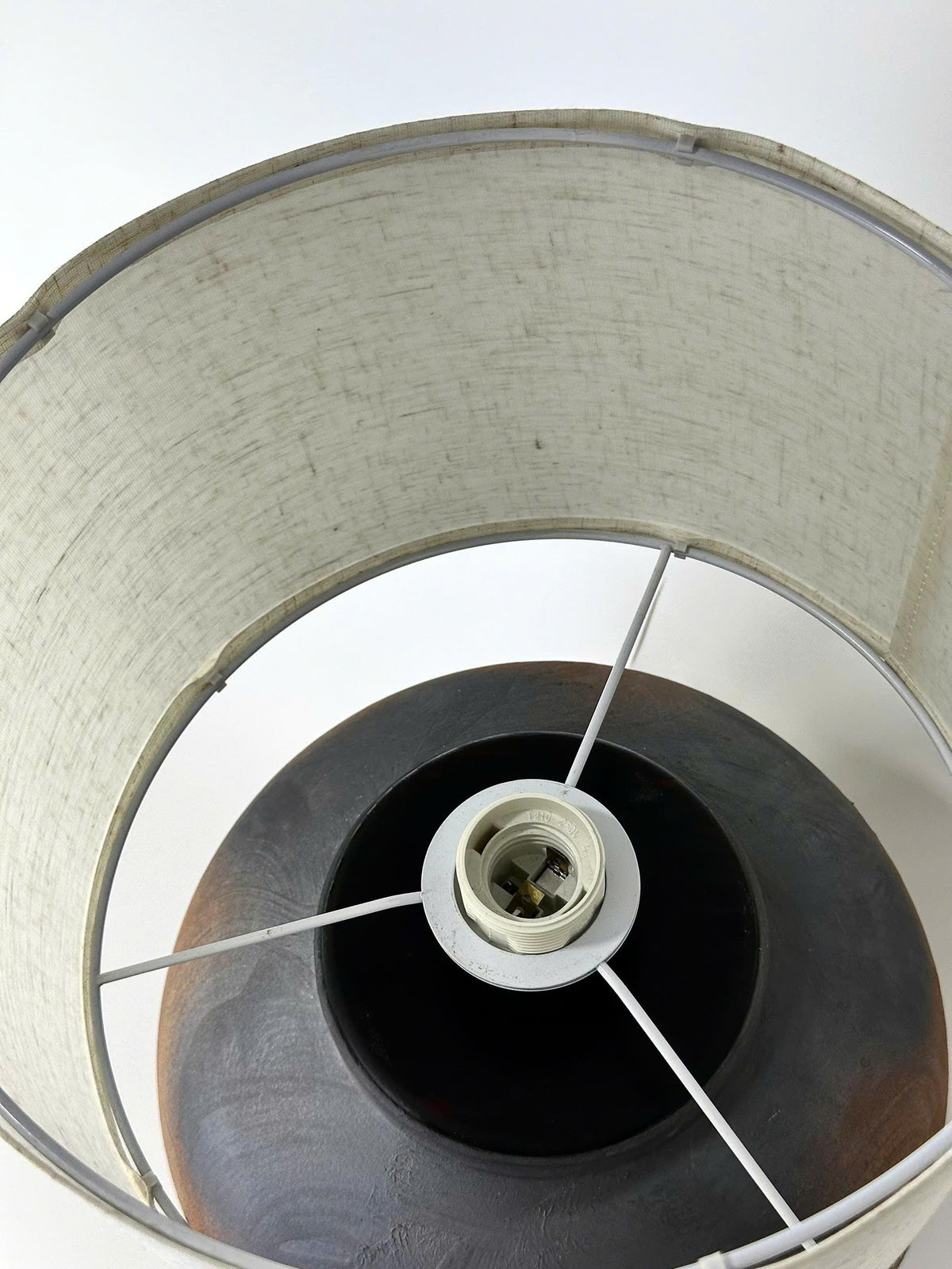 Handcrafted Ceramic Lamp, Ancient Vessel Base, Textured Glaze, Linen Shade, Wabi-Sabi Glow