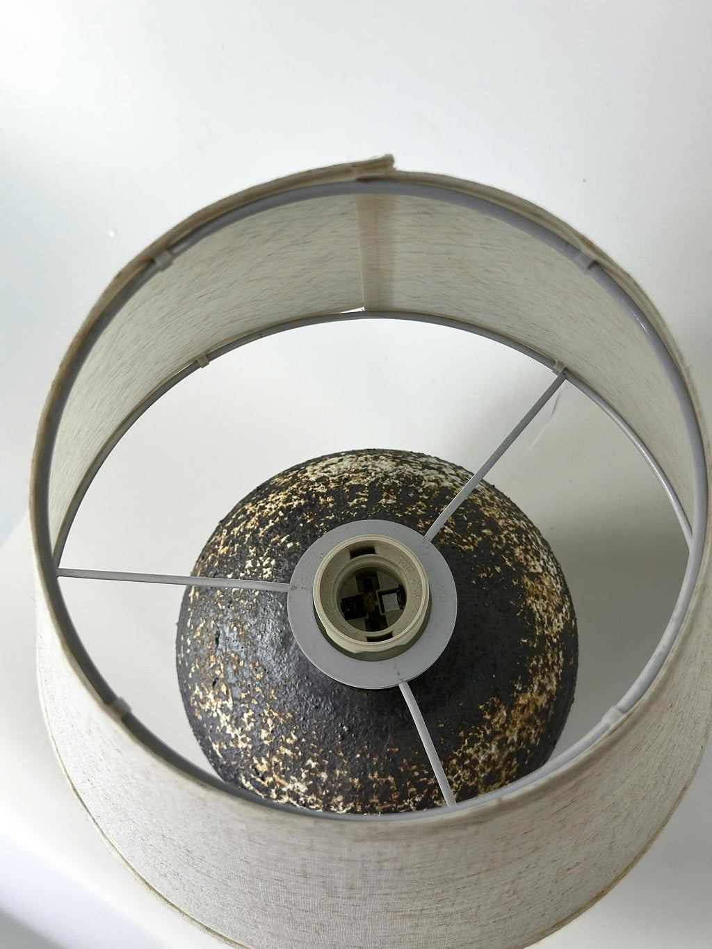 Handcrafted Ceramic Lamp, Ancient Cylindrical Form, Textured Glaze, Linen Shade, Wabi-Sabi Glow