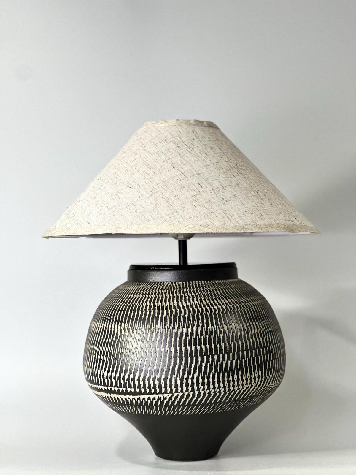 Hand-Carved Ceramic Table Lamp, Wabi-Sabi Ambient Glow, Linen Shade