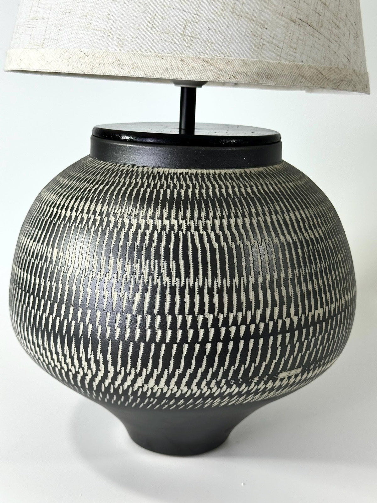 Hand-Carved Ceramic Table Lamp, Wabi-Sabi Ambient Glow, Linen Shade