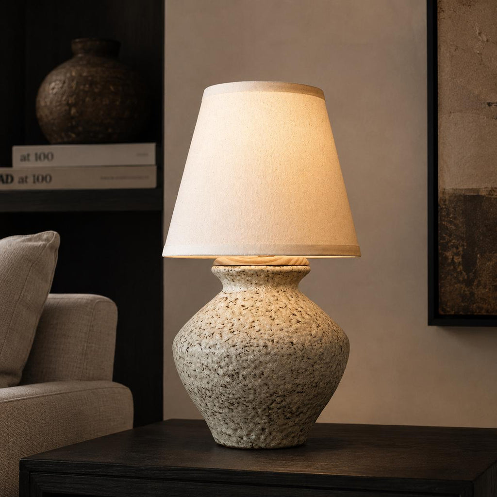 Handmade Ceramic Table Lamp – Textured Stone Glaze, Wabi-Sabi Artisan Decor